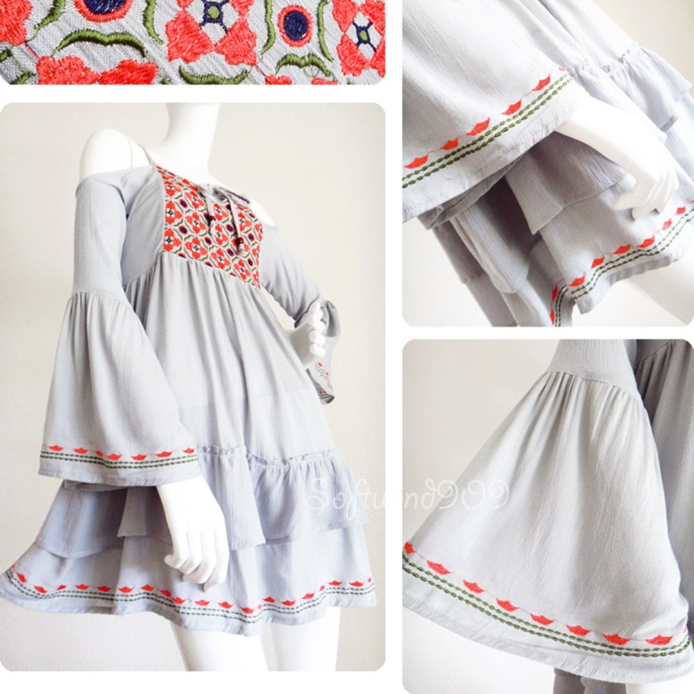 Sold Out Embroider Ruffle Bell Boho Dress - Picture 4 of 8